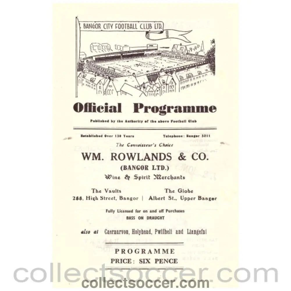 1962 Bangor v Napoli 1st Round Cup Winners Cup Football Programme - Collect Soccer