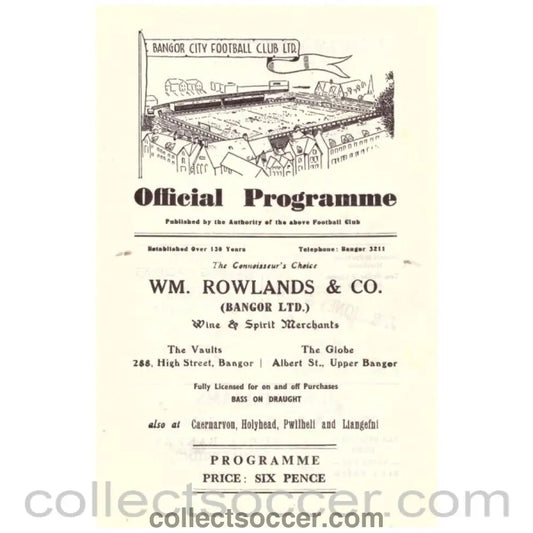 1962 Bangor v Napoli 1st Round Cup Winners Cup Football Programme - Collect Soccer