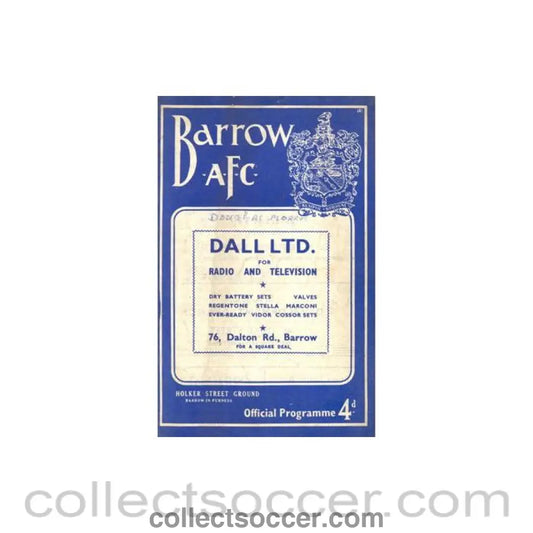 1962 - Barrow v Doncaster Rovers official programme 01/01/1962