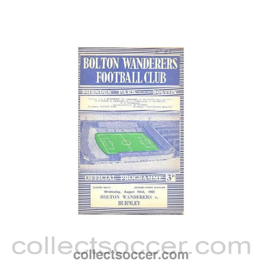 1962 - Bolton Wanderers v Burnley official programme 22/08/1962