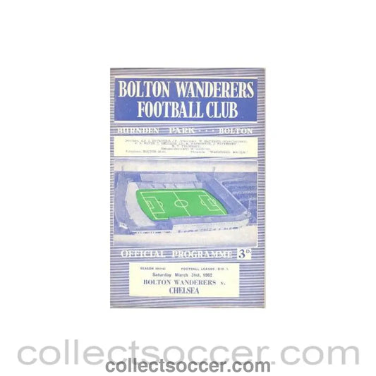 1962 - Bolton Wanderers v Chelsea official programme 31/03/1962