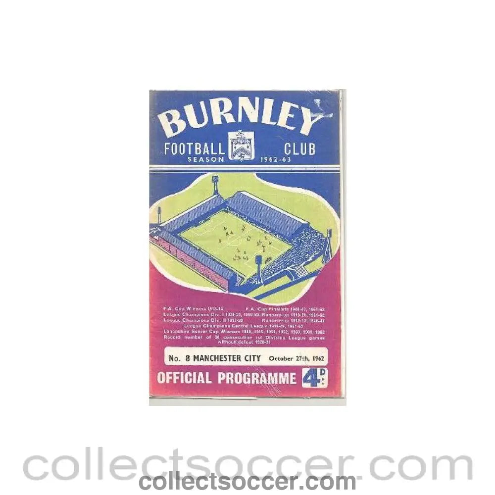 1962 - Burnley v Manchester City official programme 27/10/1962