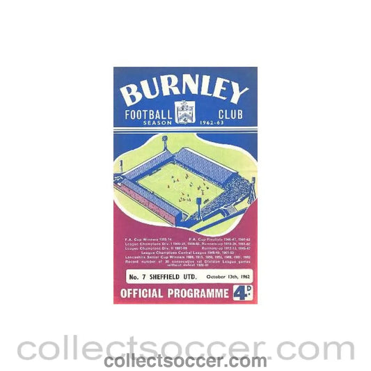 1962 - Burnley v Sheffield United official programme 13/10/1962
