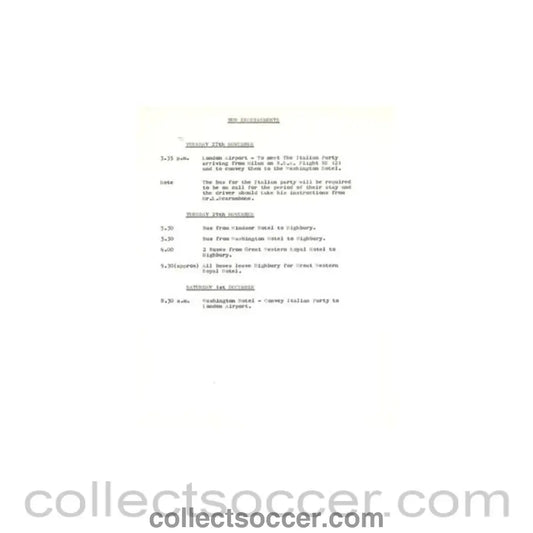 1962 - Bus Requirements about the football match The Football League v The Italian Football League on 29/11/1962 - Collect Soccer