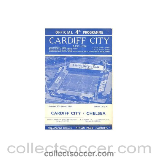 1962 - Cardiff City v Chelsea official programme 27/01/1962