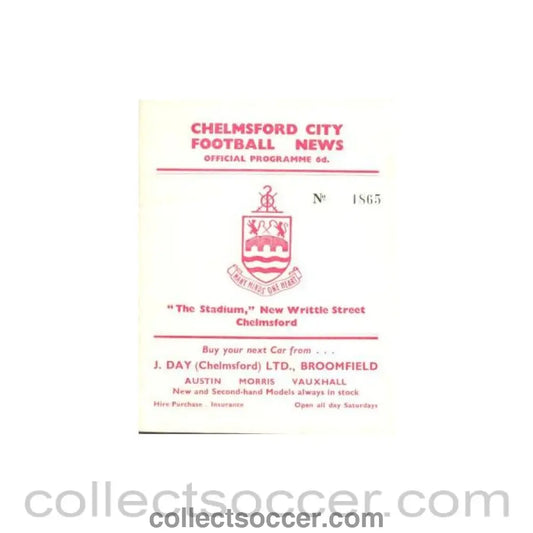 1962 - Chelmsford v Romford official programme 08/10/1962