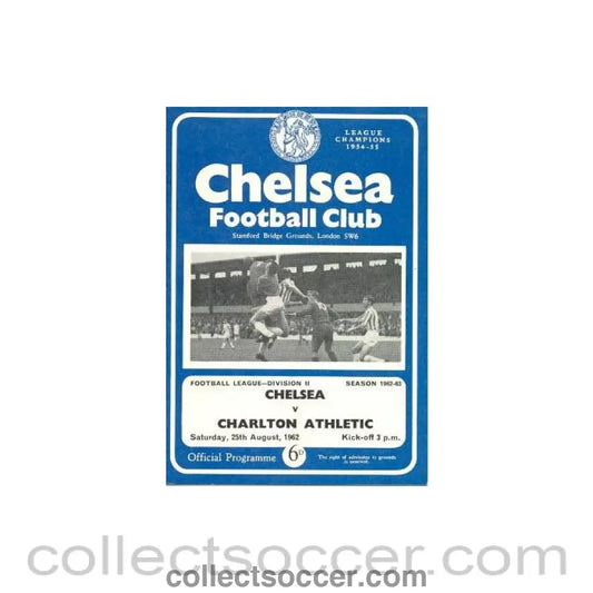 1962 - Chelsea v Charlton Athletic official programme 25/08/1962