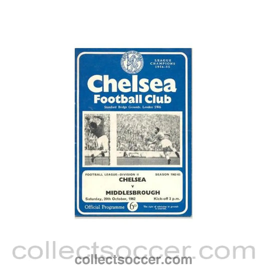 1962 - Chelsea v Middlesbrough official programme 20/10/1962