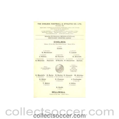 1962 - Chelsea v Millwall official programme 08/12/1962 - Collect Soccer