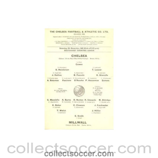 1962 - Chelsea v Millwall official programme 08/12/1962