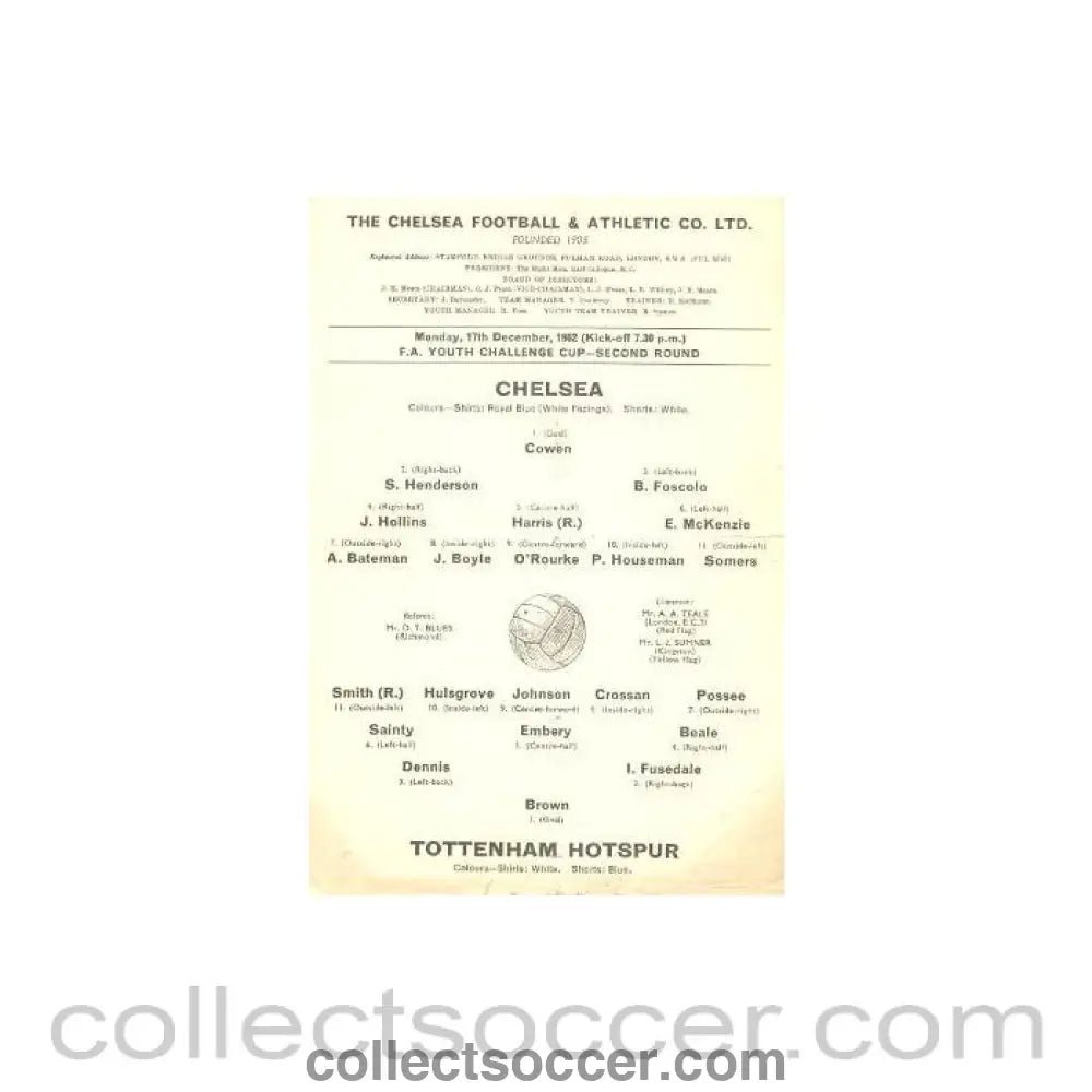 1962 - Chelsea v Tottenham Hotspur official programme 17/12/1962 - Collect Soccer