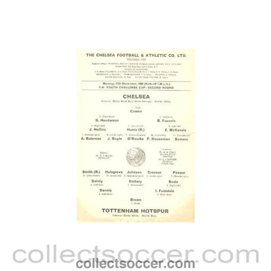 1962 - Chelsea v Tottenham Hotspur official programme 17/12/1962