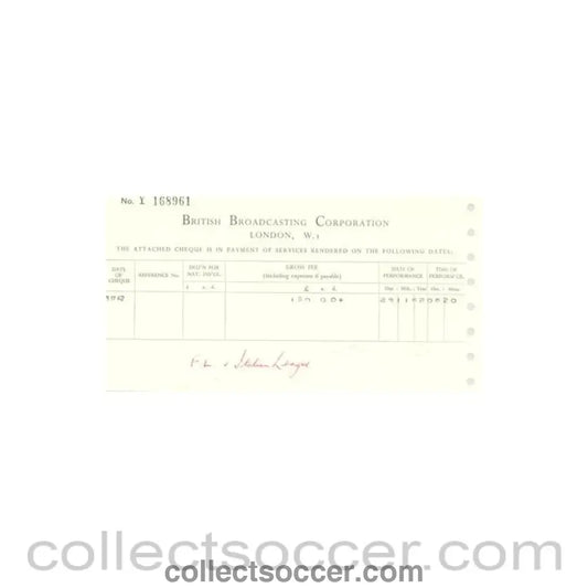1962 - Cheque from BBC of 03/12/1962 about the football match The Football League v The Italian Football League on 29/11/1962 - Collect Soccer