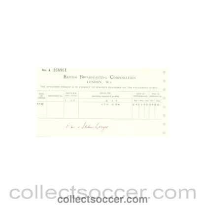 1962 - Cheque from BBC of 03/12/1962 about the football match The Football League v The Italian Football League on 29/11/1962 - Collect Soccer