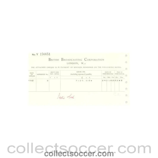 1962 - Cheque from BBC of 15/11/1962 about the football match The Football League v The Italian Football League on 29/11/1962 - Collect Soccer