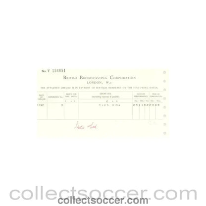 1962 - Cheque from BBC of 15/11/1962 about the football match The Football League v The Italian Football League on 29/11/1962 - Collect Soccer
