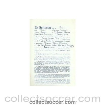 1962 - Contract For Hire of a Player between Birmingham City F.C. and Michael Edwin Bullock of 06/06/1962 - Collect Soccer