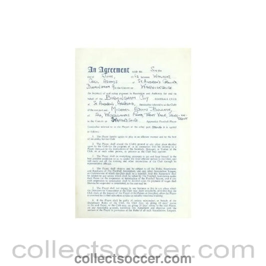 1962 - Contract For Hire of a Player between Birmingham City F.C. and Michael Edwin Bullock of 06/06/1962