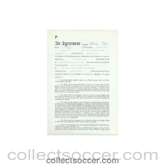 1962 - Contract For Hire of a Player between Birmingham City F.C. and Robin Gregory Stubbs of 21/05/1962