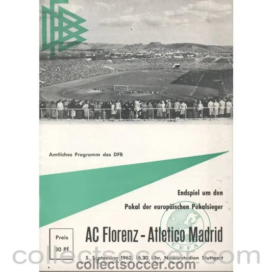 1962 Cup Winners Cup Final Replay Programme Fiorentina v Atletico Madrid - Collect Soccer