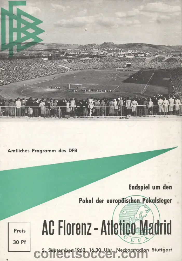 1962 Cup Winners Cup Final Replay Programme Fiorentina v Atletico Madrid