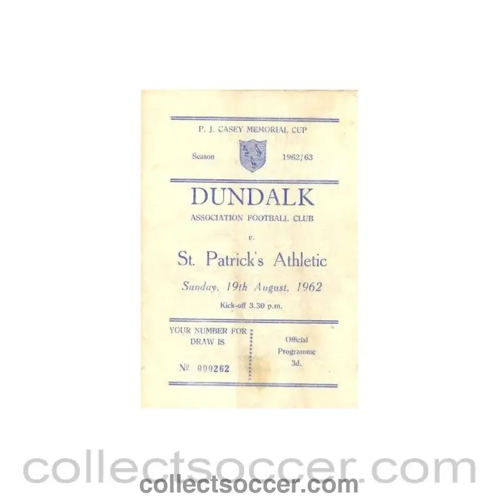 1962 - Dundalk v St. Patrick's official programme 19/08/1962 - Collect Soccer
