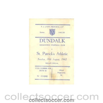 1962 - Dundalk v St. Patrick's official programme 19/08/1962 - Collect Soccer