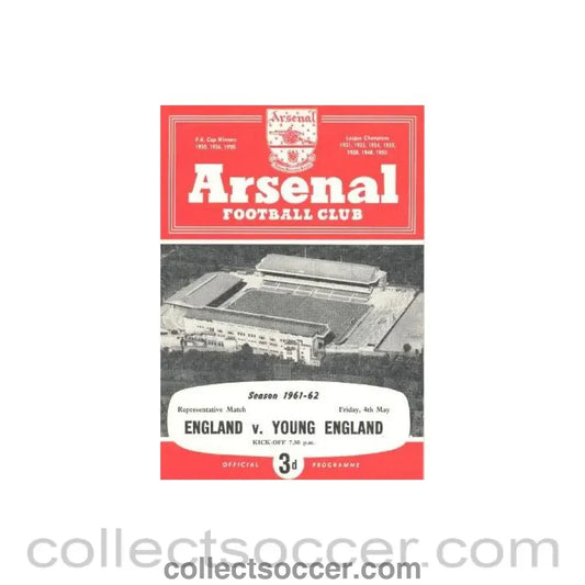 1962 England v Young England official programme 04/05/1962 at Arsenal