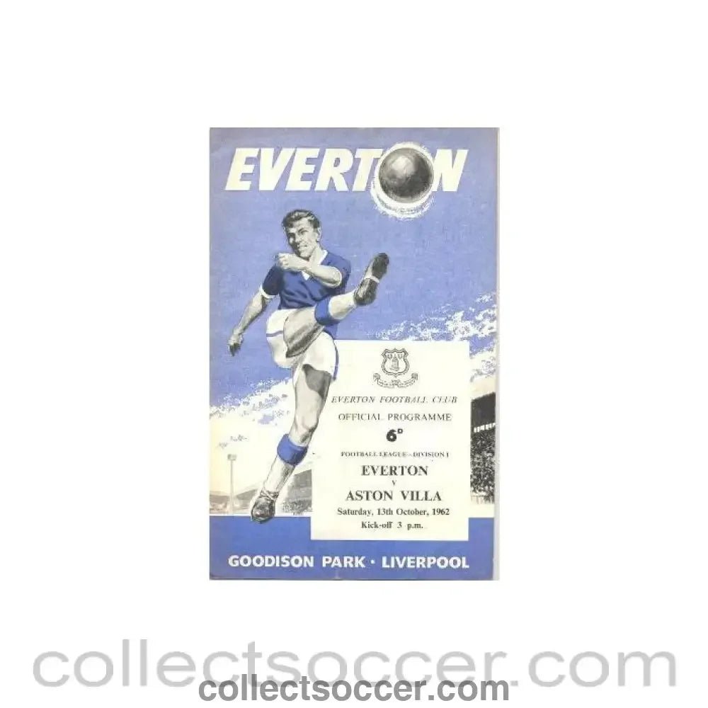 1962 - Everton v Aston Villa official programme 13/10/1962 Football League - Collect Soccer