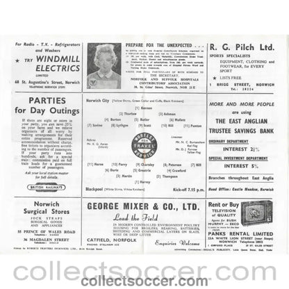 1962 - 1962 Football League Cup Semi - Final Norwich City v Blackpool - Collect Soccer