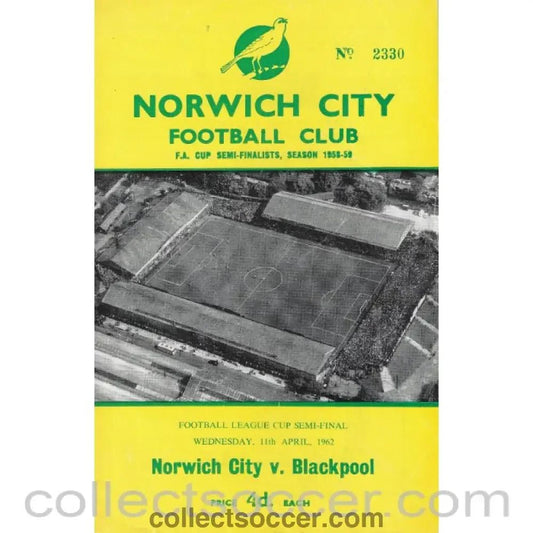 1962 - 1962 Football League Cup Semi - Final Norwich City v Blackpool - Collect Soccer