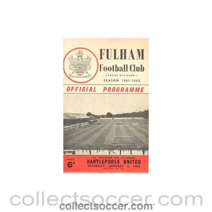 1962 - Fulham v Hartlepools United official programme 06/01/1962 - Collect Soccer