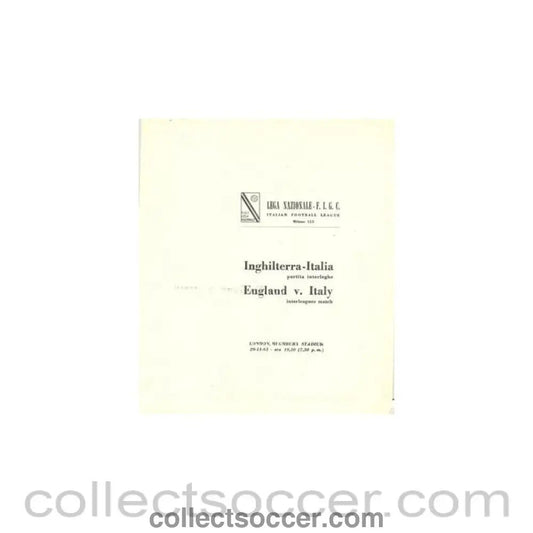1962 - Full Information of The Italian League about the football match The Football League v The Italian Football League on 29/11/1962 - Collect Soccer