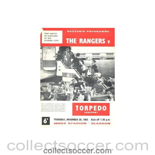 1962 - Glasgow Rangers v Torpedo Moscow official programme 29/11/1962 - Collect Soccer