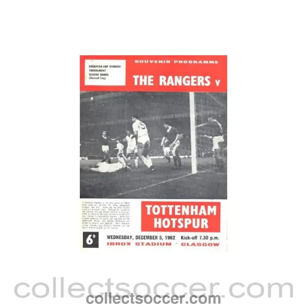 1962 - Glasgow Rangers v Tottenham Hotspur official programme 05/12/1962 - Collect Soccer