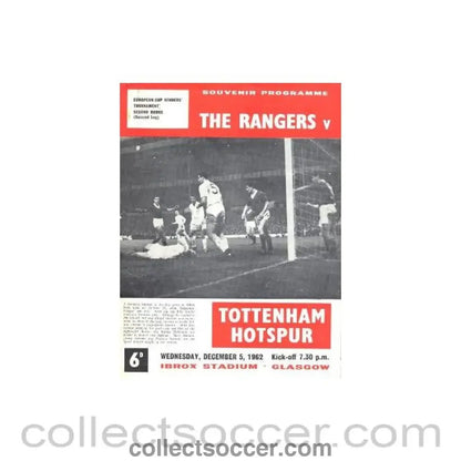 1962 - Glasgow Rangers v Tottenham Hotspur official programme 05/12/1962 - Collect Soccer