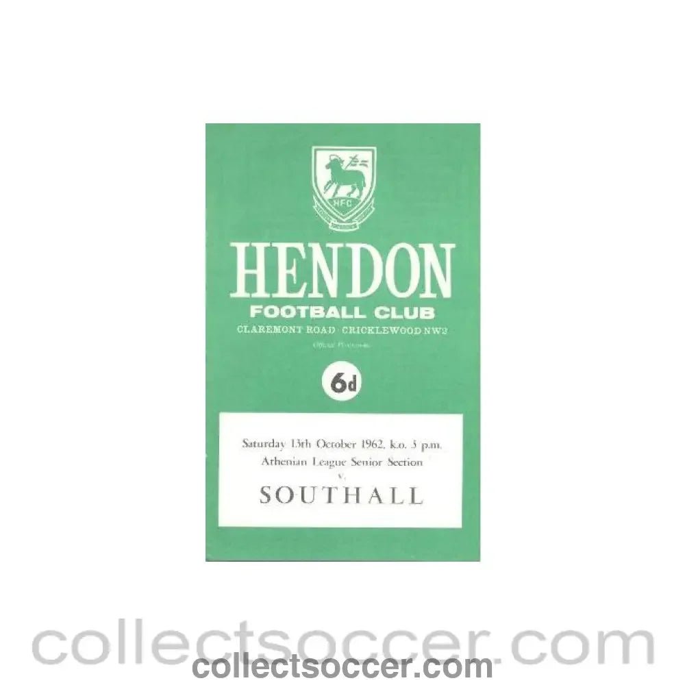 1962 - Hendon v Southall official programme 13/10/1962 - Collect Soccer