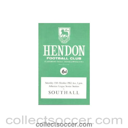 1962 - Hendon v Southall official programme 13/10/1962 - Collect Soccer
