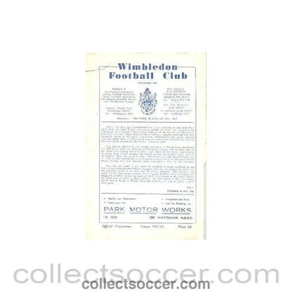 1962 - Isthmian League v Athenian League at Wimbledon official programme 10/04/1962 - Collect Soccer