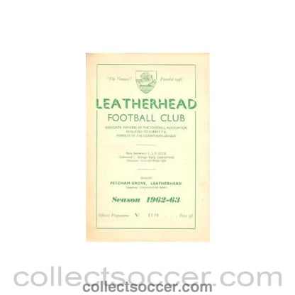1962 - Leatherhead v Wimbledon official programme 08/09/1962 - Collect Soccer