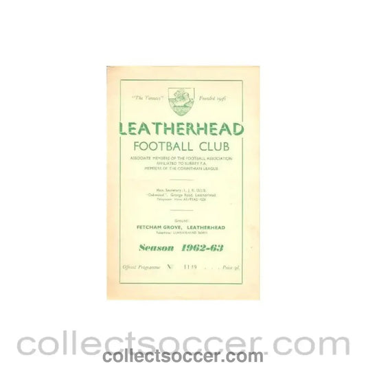 1962 - Leatherhead v Wimbledon official programme 08/09/1962 - Collect Soccer