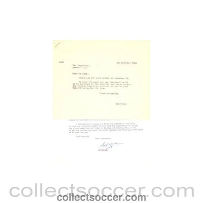 1962 - Letter from Arsenal Stadium, originally signed by the Secretary, of 22/11/1962 - Collect Soccer