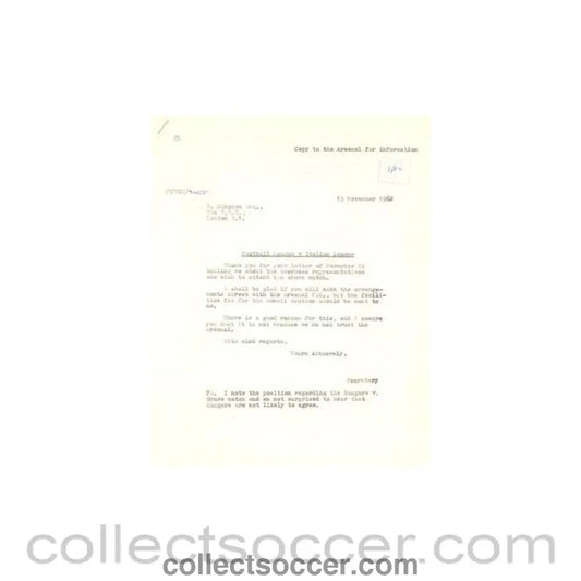 1962 - Letter from BBC, originally signed by B. Kingdom, of 12/11/1962 to FL - Collect Soccer