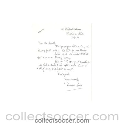 1962 - Letter from Dennis Lewis of 25/11/1962, originally signed by him, to Alan Hardaker Secretary of The Football League - Collect Soccer