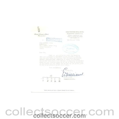1962 - Letter from Great Western Royal Hotel Paddington London, originally signed, of 09/11/1962 to FL - Collect Soccer
