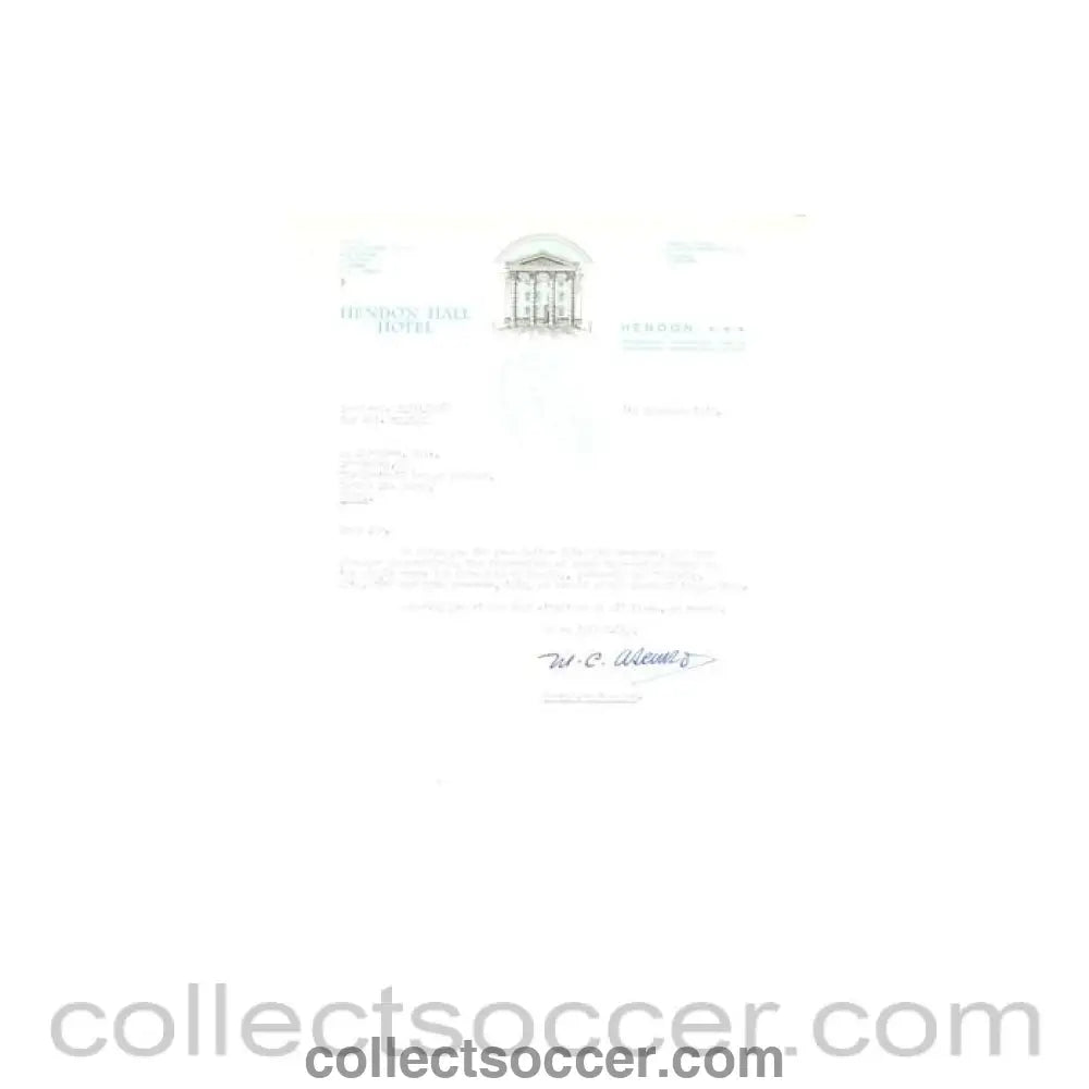 1962 - Letter from Hendon Hall Hotel, London, originally signed, of 06/11/1962 to The Football League about the football match The Football League v The Italian Football League on 29/11/1962 - Collect Soccer
