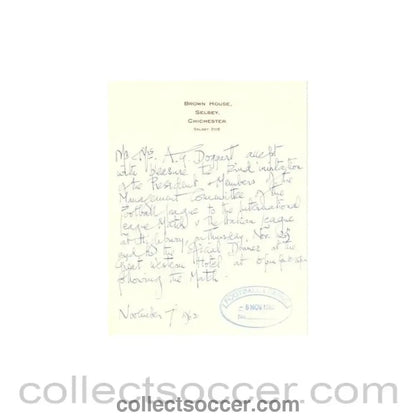 1962 - Letter from Mr. & Mrs. A.G. Doggart of 07/11/1962 to The Football League about the football match The Football League v The Italian Football League on 29/11/1962 - Collect Soccer