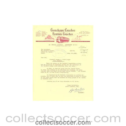 1962 - Letter from the Director of Cronshaw’s Coaches of 30/10/1962 originally signed by the Director Lewis Cronshaw to