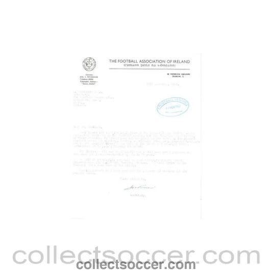 1962 - Letter from The F.A. of Ireland Dublin, originally signed, of 17/11/1962 to FL - Collect Soccer