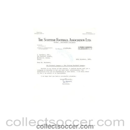 1962 - Letter from the Scottish F.A. originally signed by the Secretary of 26/11/1962